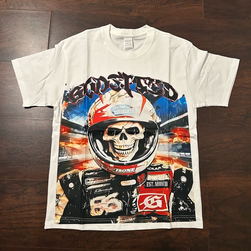 White Racing Skull Graphic Tee